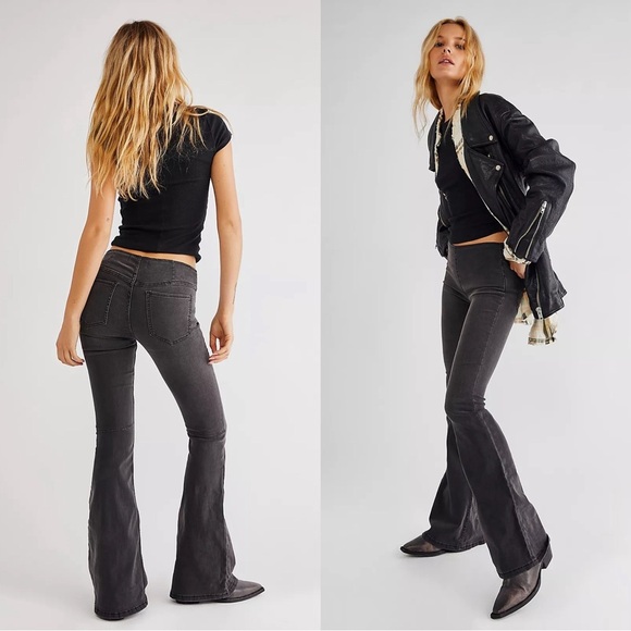 Free People • Penny Pull-On Flare Jeans bell bottom black grey stretch denim - Picture 10 of 10
